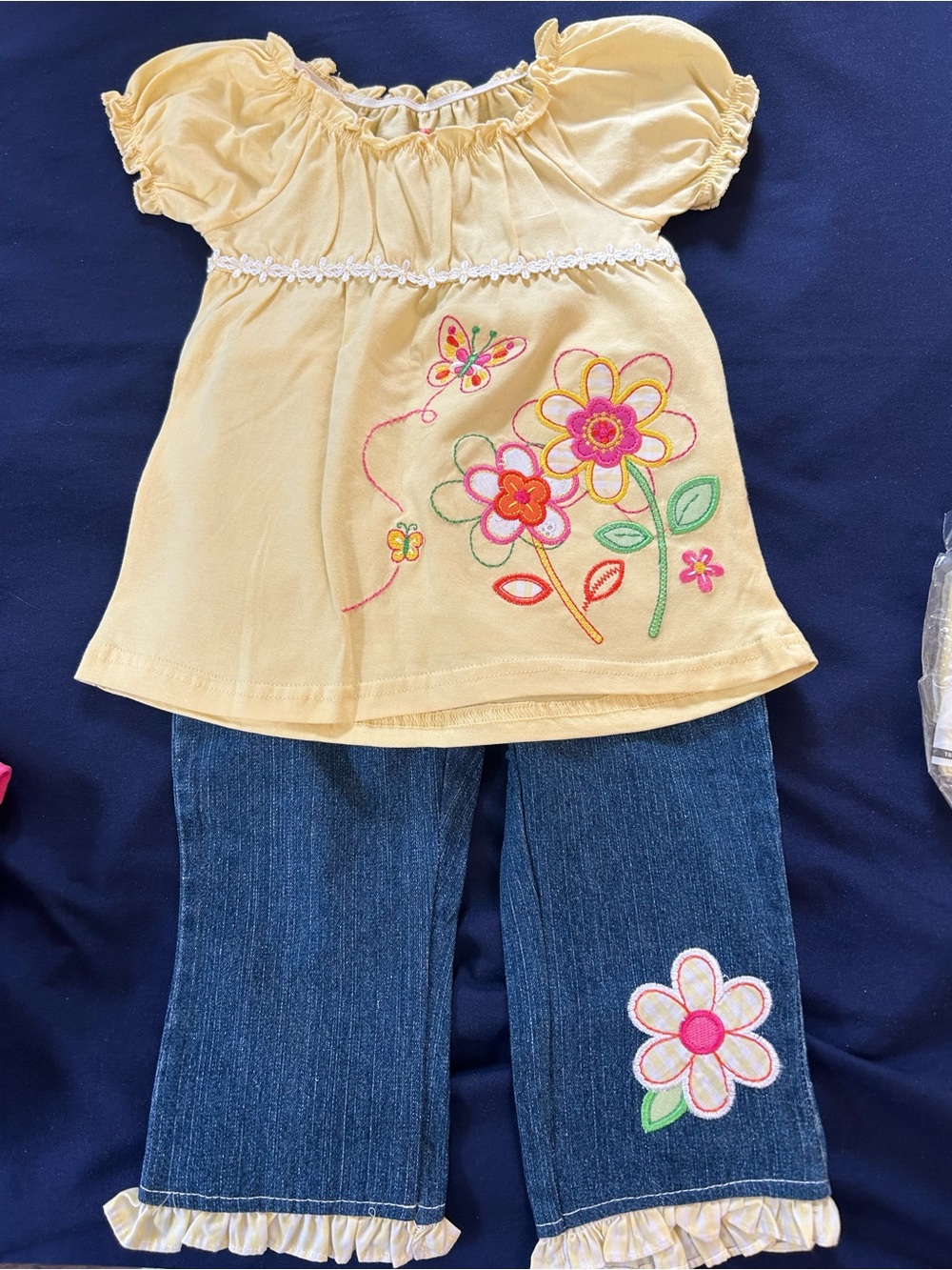 NWOT — Girls Yellow Floral Embroidered Matching Set - Top & Jeans